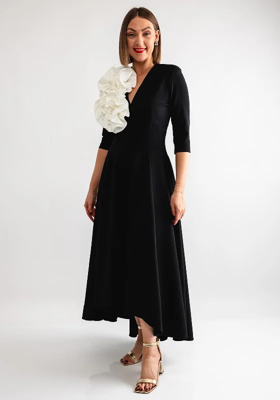 Kevan Jon Betty B Corsage Detail Dress, Black and Ivory