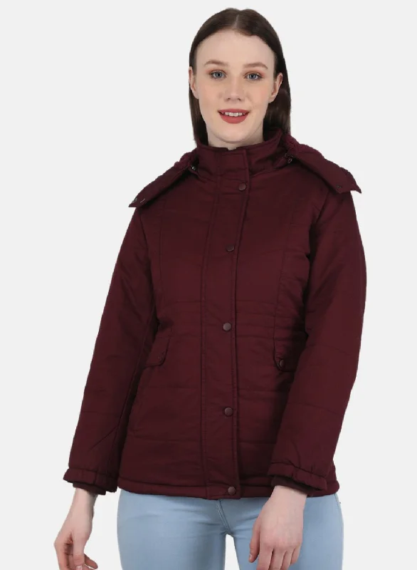 Women Maroon Solid Jacket